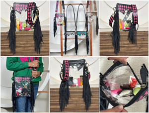 2026 Wholesale Transparent Tooled Pink & Black Checkered Leather <b>Clear</b> Fringe Handbag New Fashion Leather Crossbody Shoulder <b>Bag</b> - Product Image 3