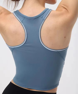 Casual Custom Breathable Solid Front Logo Padded Racerback Gym Tank Top <b>Bra</b> Women's Crop - Product Image 2