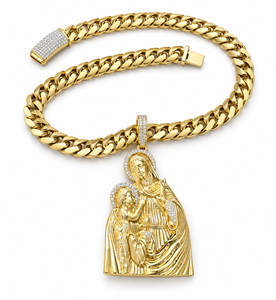 Colgante Unisex de Moissanita con la Virgen María Sosteniendo al Niño Jesús, en Plata de Ley Chapada en Oro, con Engaste de Garra, Diseño Personalizado Estilo Hiphop, para Fiesta - Product Image 1