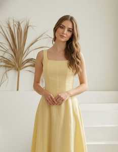 Vestido Transpirable de Verano Estilo Francés con Cuello en U, Patrón Jacquard, Silueta Tipo Capilla, Cintura Ajustada y Lateral, Vestido Maxi Midi - Product Image 1