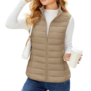 Premium Quality Breathable Solid Canvas <b>Knitted</b> Puffer Vest <b>Women's</b> Lightweight Sleeveless Bubble <b>Waistcoat</b> Custom Logo Cropped - Product Image 2