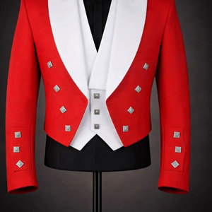 เสื้อแจ็คเก็ตเจ้าชายชาร์ลีสีแดงสำหรับผู้ชายและเสื้อกั๊กสีขาว - เสื้อแจ็คเก็ตผ้าขนสัตว์สก็อตแลนด์ - ชุดแต่งงานสไตล์ไฮแลนด์ - Product Image 3