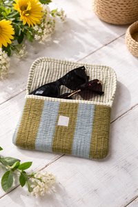 Shree Balajee Garments Stripe Green Quilted <b>Sunglasses</b> <b>Case</b> for Women | Handmade Cotton Eyewear Pouch Model Q P-1 Rectangle - Product Image 1