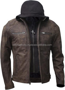 Veste à capuche en cuir de vachette véritable personnalisable pour hommes Maillot de moto résistant à l'eau et au vent pour hommes - Product Image 4