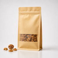 Sachet d'emballage en papier kraft imprimé sur mesure, pochette verticale avec fenêtre transparente et fermeture éclair refermable pour noix et snacks