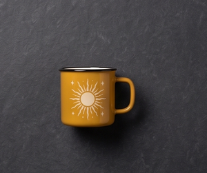 Bright Sun And Starburst Print Iron Enamel Mug Mustard Metal Coffee <b>Cup</b> Factory Direct Wholesale Partner Vendor Network - Product Image 2