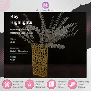 Vase à fleurs en aluminium découpé avec anneau doré, de qualité supérieure, pour décoration de table, idéal pour la maison, en promotion - Product Image 2