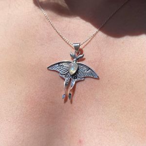 <b>Moonstone</b> Luna Moth <b>Pendant</b> Whimsigoth 3D Design 925 Sterling Silver Fairy Angelic Handmade Tasmania Australia - Product Image 5