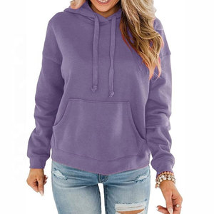 Sweat à capuche uni pour femme, manches longues, décontracté, pour l'automne, 100% coton, respirant, coupe classique, avec poches, tissu tricoté - Product Image 4