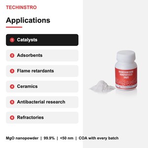ผงนาโนแมกนีเซียมออกไซด์ TECHINSTRO MgO ความบริสุทธิ์ 99.9% ขนาด <50 นาโนเมตร สำหรับสารเร่งปฏิกิริยา สารหน่วงไฟ และการวิจัย - Product Image 5