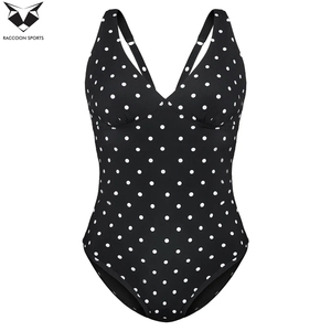 Maillot de bain une pièce élégant à pois noirs et blancs, style col en V, pour femme, avec découpe automatisée - Product Image 3