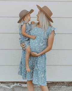 Amazing Cozy <b>Light</b> Blue With White <b>Spotted</b> <b>Mini</b> Dress Decor With Short Frill Sleeves Beautiful Mum &Daughter Matching Collection - Product Image 1