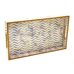 Juego de 3 bandejas de servir cuadradas de madera ecológica Tranquil Square de la mejor calidad india, en blanco y dorado, para el hogar, hoteles y cenas. - Product Image 3