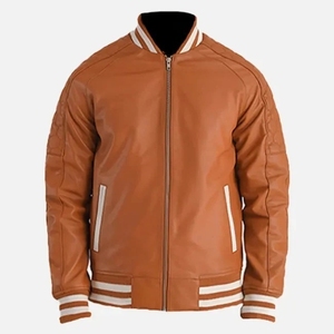 Chaqueta de béisbol de cuero personalizada Alpha Bomber Heavy para hombre, estilo universitario, de cuero genuino, con servicio OEM frontal. - Product Image 1
