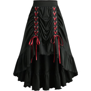 Costume de cosplay punk gothique, jupe trapèze superposée unie avec ceinture en PU amovible - Product Image 1
