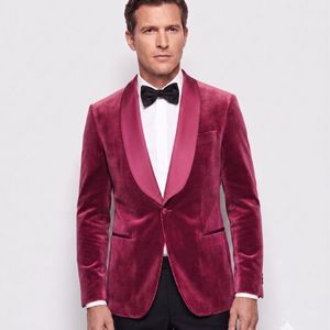 Veste de smoking en velours bordeaux pour homme, couleur unie, tissu taffetas brossé suédé, léger, 100 % polyester, blazer de cérémonie pour mariage - Product Image 1