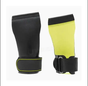 Agarraderas de Neopreno para las Palmas de las Manos con Correa Ajustable para la Muñeca, para Ejercicios y Fitness, Color Negro con Ribete Amarillo - Product Image 3