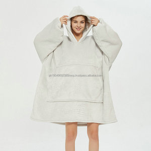 Manta personalizable de lana de cordero de gran tamaño con capucha, diseño forrado de patrón sólido, ropa informal para el hogar, manta con capucha perezosa con bridas - Product Image 2