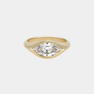 Anillos de compromiso de diamantes cultivados en laboratorio East West Marquise, con engaste de bisel, solitario, delicados, de lujo, con bandas de joyería fina, oro macizo de 14K y 18K - Product Image 1
