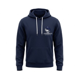 Sweat-shirt à capuche oversize en molleton bleu marine uni pour femme avec cordon de serrage blanc, en French Terry, de haute qualité - Product Image 4