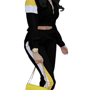 Women's Color Blocked Two Piece Tracksuit <b>Set</b> With Zipper Sporty Style Full Sleeve <b>Knitted</b> Spandex Polyester Regular Fit - Product Image 4