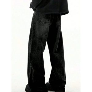 Jean en denim noir pour homme, style vintage, coupe droite, délavé effet whisker, écologique, respirant, pantalon streetwear tendance, tailles 28-42 - Product Image 4