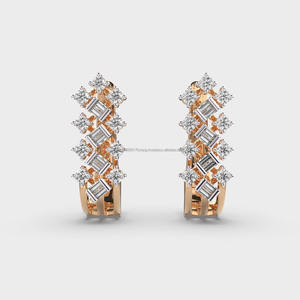Elegant Baguette Moissanite Diamond Hoop Earrings Gold <b>Huggie</b> Earrings Luxury Wedding Jewelry For Women - Product Image 4
