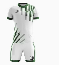Ensemble de maillot et short de football rayé blanc et vert pour homme, col en V, manches courtes, polyester respirant, toutes saisons, vêtements de sport pour adultes - Product Image 1