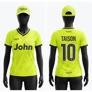Camiseta de Fútbol para Hombre, 140 GSM, Poliéster Premium Interlock, Amarillo Fluorescente, Personalizable con Logotipo, Nombre y Número, Cierre Frontal Corto - Product Image 1