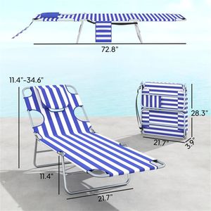 Set di Due Sedie a Sdraio da Esterno con Strisce Blu per Prendere il Sole - Product Image 6