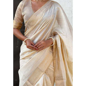 Elite Weaves Chickoo Tussar <b>Silk</b> Saree with Zari Woven Border Traditional Indian <b>Shawl</b> 450g - Product Image 3