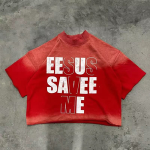 Camiseta de Manga Corta Oversize para Hombre Aesus Save Me, Estilo Urbano, Algodón Jersey, Cuello Redondo, Diseño con Letras Impresas - Product Image 2