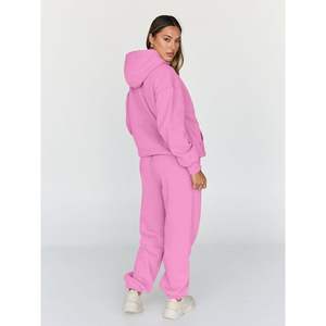 Conjunto Deportivo de Dos Piezas para Mujer, Bordado, Estilo Desgastado, 100% Algodón, Lavado Ácido, Cierre de Cremallera, Transpirable, Secado Rápido - Product Image 3