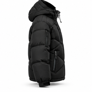 Chaqueta Acolchada con Capucha para Hombre, con Logotipo Bordado Personalizado, Negra, Impermeable, con Cierre, Chaqueta de Invierno, Ropa de Abrigo, Venta al Por Mayor, OEM - Product Image 3