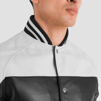 Blouson Bomber Homme en Cuir Véritable Imperméable à Blocs de Couleurs avec Fermeture Éclair, Style Décontracté Baseball, Veste d'Hiver Streetwear
