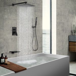 Matte Black Male NPT 12 Inch Shower System with Rain Shower Head Handheld Shower <b>Spray</b> Wall <b>Mount</b> Faucet-Shower Room Accessories - Product Image 3