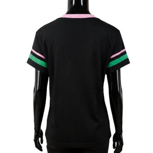 เสื้อยืดคอวีลายทางสีดำชมพู แขนสั้น สไตล์ลำลอง แฟชั่นสตรีทแวร์ เสื้อผ้าผู้หญิง ขายส่ง - Product Image 4