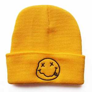 Unisex Beanie Hat 100% Acrylic Knitted <b>Winter</b> <b>Cap</b> Embroidery Smile Face Street Style Casual 56-58CM Adult Size - Product Image 3
