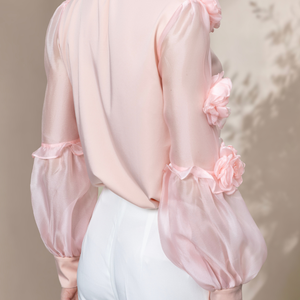 Blusa Floral de Lujo para Mujer Lista para Enviar con Mangas de Organza, la Más Vendida, Fabricante de Ropa Femenina - Product Image 6