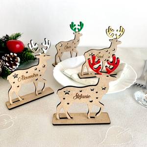 Ornement de Noël personnalisé en forme de cerf, décor de fête en bois découpé au laser, décoration circulaire avec scène forestière - Product Image 3