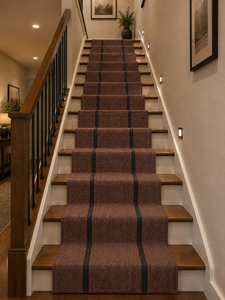 Tapis de couloir en laine et jute tissé à la main à rayures brunes, style rustique bohème, pour couloir, cuisine, sur mesure - Product Image 2