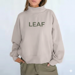 Heavy Fleece Solid Mock Neck Sweatshirt with Embroidery <b>Women's</b> Eco-Friendly Breathable Casual Mock Neck Sweatshirt - Product Image 1