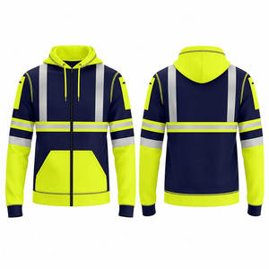 เสื้อแจ็คเก็ตทำงานแบบมีฮู้ดซิป สะท้อนแสง สีกรมท่า-เหลือง แถบสะท้อนแสง แขนยาว เสื้อฮู้ดนิรภัย - Product Image 6