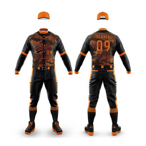 Men's Baseball Uniform Set Black Orange Full Sleeve Sublimated Moisture Wicking Fitted All Seasons Apparel - Product Image 5