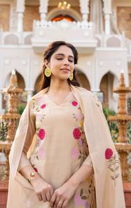 Women Chanderi <b>Top</b> Bottom And Dupatta Set Embroidered <b>Top</b> With Micro Inner Fabric Matching Chanderi Trouser Ethnic Party Wear - Product Image 5