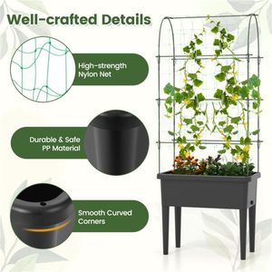 Letto da giardino sopraelevato con vaso di fiori unico disegno di traliccio e cancelli - Product Image 4