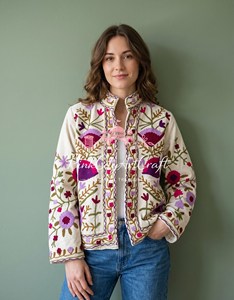 Handcrafted Suzani Embroidery Cotton Velvet Breathable Eco-Friendly <b>Quilted</b> Jacket Elegant Women Winter Regular Coat Boho Chic - Product Image 3