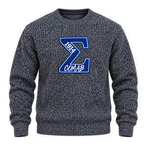 Phi Beta Sigma <b>Men's</b> Navy <b>Grey</b> Wool/Acrylic Knit Crew Neck <b>Cardigan</b> 1914 Sigma Letter Embroidery Long Sleeve Fraternity Casual - Product Image 3