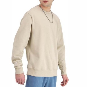Sudadera de Cuello Redondo Beige para Hombre, Corte Regular, Tejido de Algodón, Color Sólido, Estilo Casual, Estilo Otoñal, Ropa Urbana, Corte Holgado para Adultos - Product Image 4
