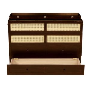 Letto in legno di pino Queen Size con decorazioni in Rattan e cassetto portaoggetti Color noce - Product Image 2